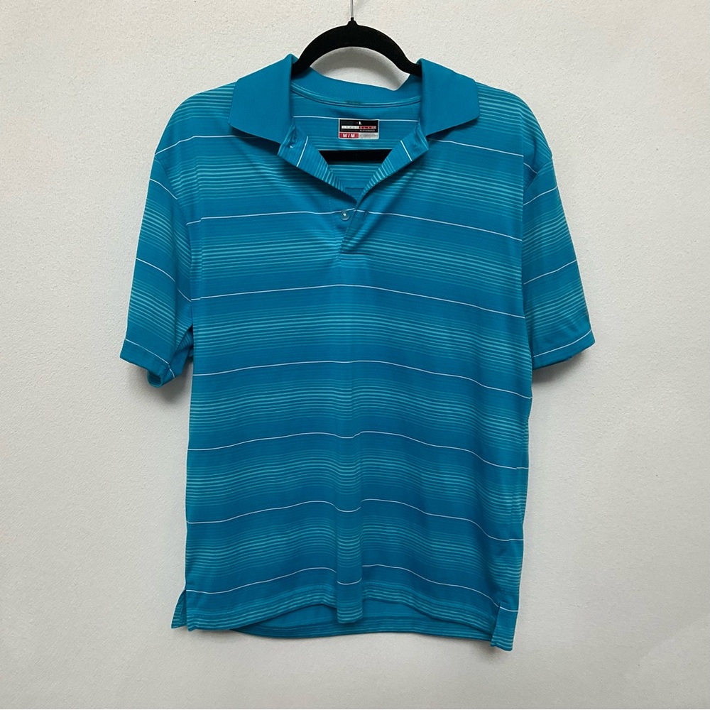 Grand Slam Performance Golf Polo Light Blue Stripes Size Medium Men's Preppy